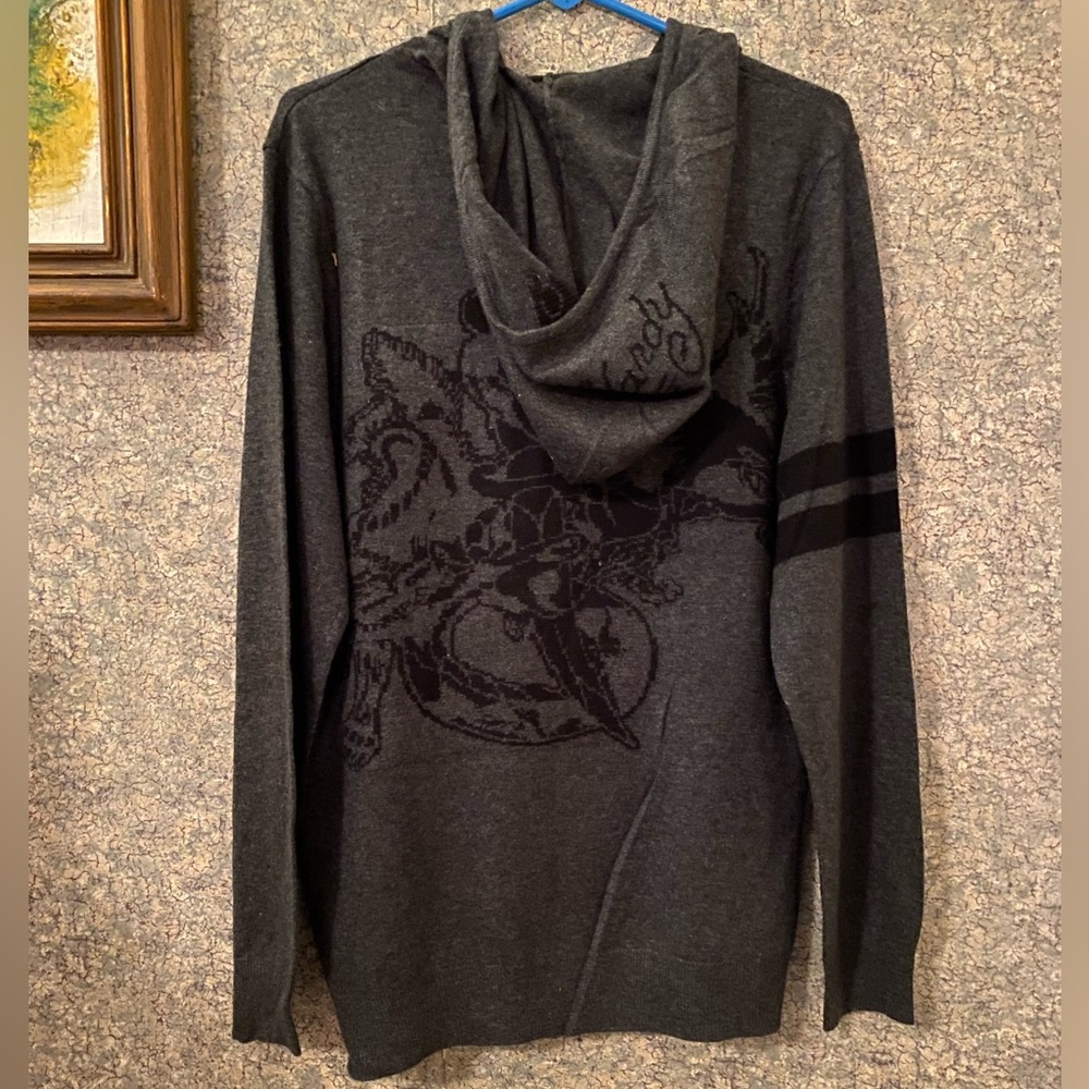 NWT Vtg y2k Ed Hardy cashmere blend dark gray full zip hoodie sweater sz XL
